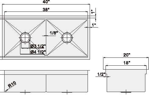 40 Inch Luxury Stainless Steel Kitchen Sinks , Undermount Double Drainer Kitchen Sink