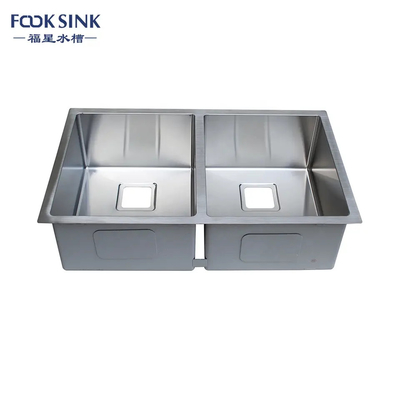 Fregadero de cocina americano de acero inoxidable de Undermount del estilo del cuenco doble hecho a mano de la perforación rectangular 304