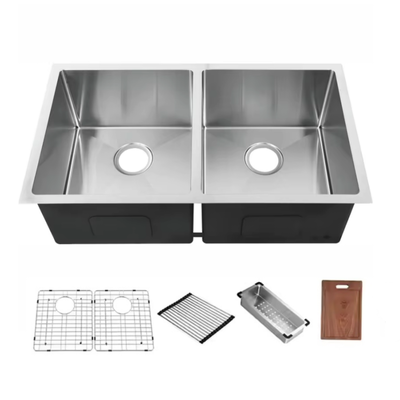 Fregaderos de cocina de acero inoxidable 304 populares de doble seno multifuncionales con accesorios